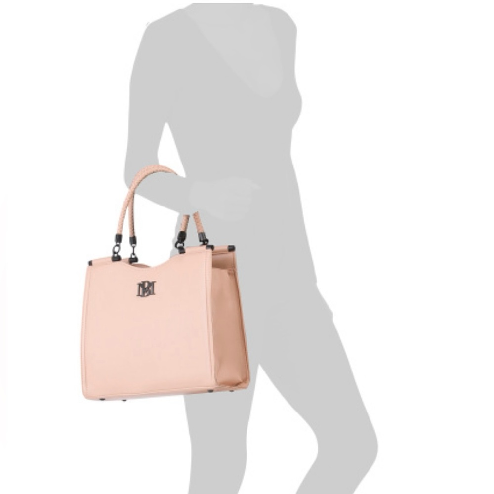 Blush Pink Structured Tote Bag with Braided Handle - Picture 2 of 13